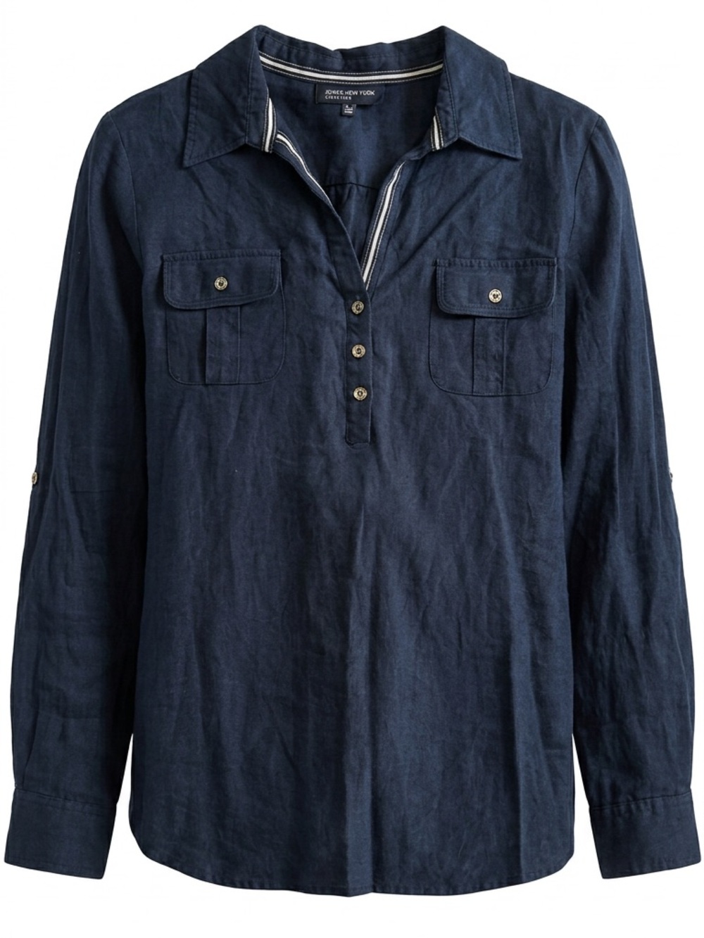 Jones New York Linen Shirt XL Navy Button Up Relaxed Fit Beach Coast